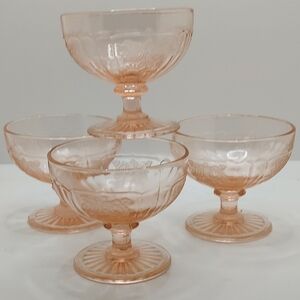 Anchor Hocking Mayfair Pink Depression Open Rose Glass Cups Dishes Easter Sorbet